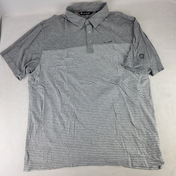 Travis Mathew Polo Shirt Mens XL Golf Gray Stripe Cotton Modal Blend CH Logo - Picture 2 of 8